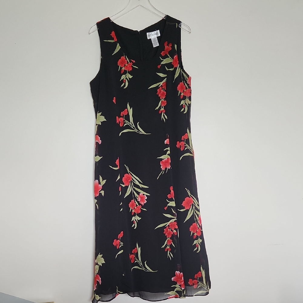 Studio I Black Dress with Red Floral Design